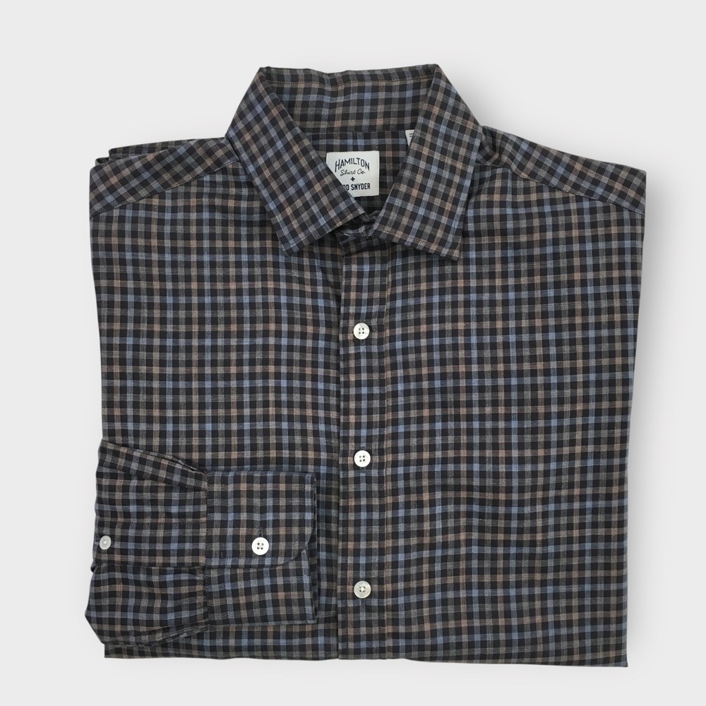 Hamilton + Todd Snyder Button Down Light Shirt Plaid Check‎ Made in USA Size 15